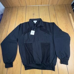Alexxus Exclusive Mens Black Long Sleeve‎ Pullover Shirt Style 410 Pleated Large